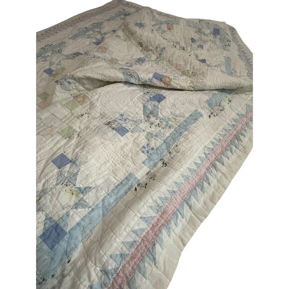 Vintage Handmade Quilt Star Patchwork Flying Geese Border cottage - see flaws - Picture 8 of 12